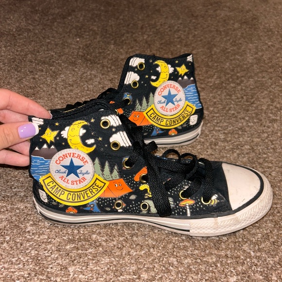 Converse Other - Converse Black and Orange High-Top Sneakers with Cosmic Design